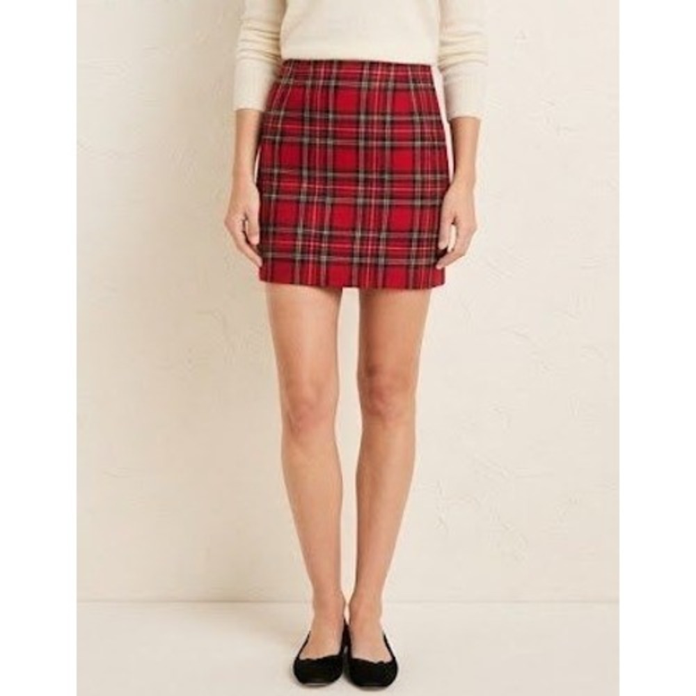 J.Crew Plaid Skirt Women 4 Red Excellent Stewart Tartan Pencil Classic Holiday